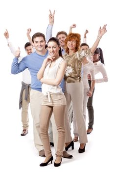 happy people business team group together isolated on white background