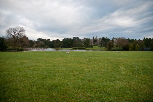 Park is a traditional English lawn, lake and castle . England .