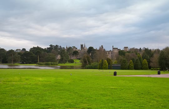 Park is a traditional English lawn, lake and castle . England .