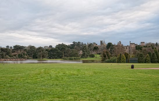 Park is a traditional English lawn, lake and castle . England .