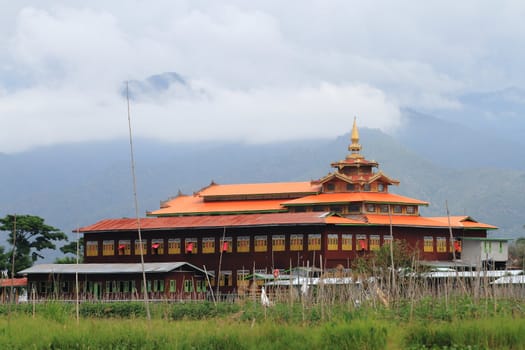 Wooden burmese buddhist monastery on the Inle lake, Myanmar