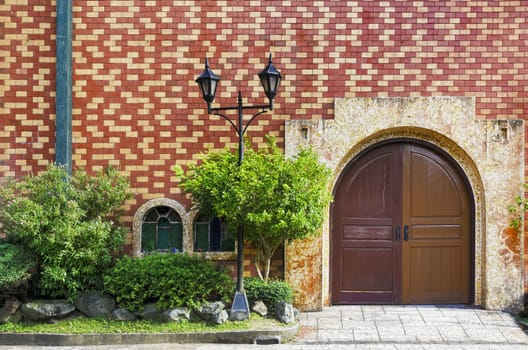 Heavy arch entrace of an ecumenical church