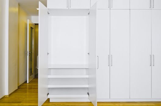 White and newly built and painted room cabinets