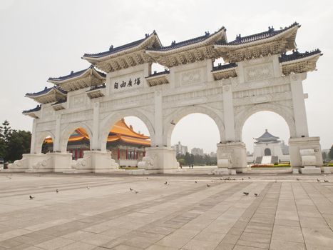 Front gate of Chiang Kai-Shek (CKS) memorial hall and concert halls in Taipei City, Taiwan.