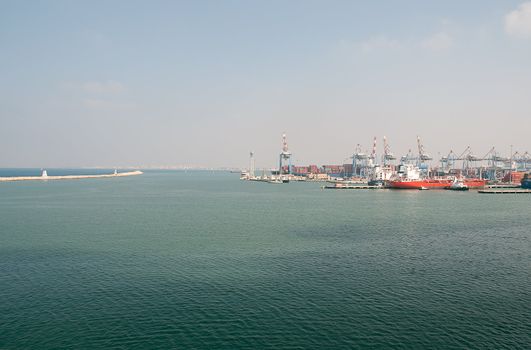 Sea Port of Haifa. Israel . Panoramic view.