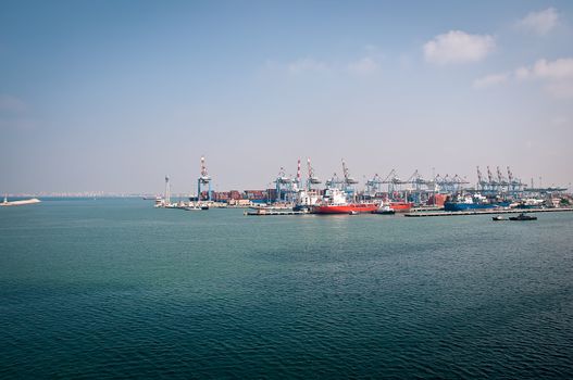 Sea Port of Haifa. Israel . Panoramic view.