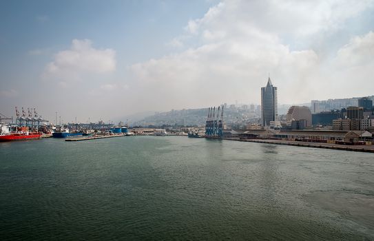 Sea Port of Haifa. Israel.Panoramic view.