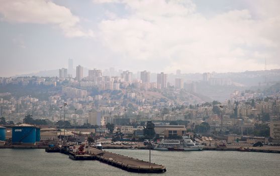 Sea Port of Haifa. Israel . Panoramic view.