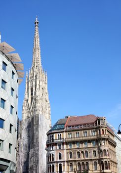St.Stephan Cathedral (Stephansdom) and Haas-Haus in Vienna, Austria 