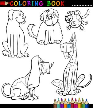 Coloring Book or Page Cartoon Illustration of Funny Dogs or Puppies for Children