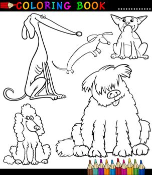 Coloring Book or Page Cartoon Illustration of Funny Dogs or Puppies for Kids