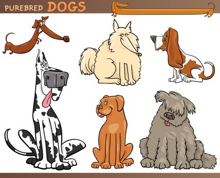 Cartoon Comic Illustration of Canine Breeds or Purebred Dogs Set