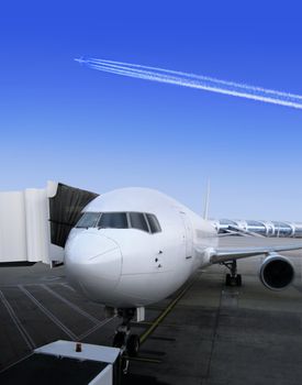 Plane parked together with door embarks, for the next flight