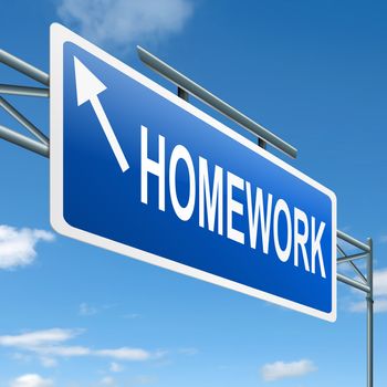 Illustration depicting a roadsign with a homework concept. White background.