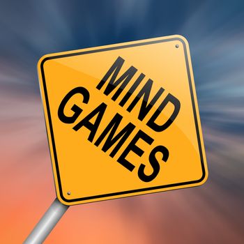 Illustration depicting a roadsign with a mind games concept. Abstract background.
