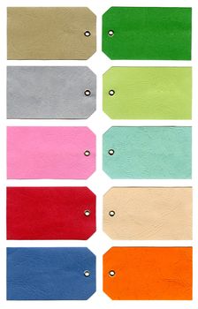 Ten different coloured 'Tags' over a white background.