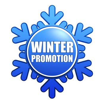 text winter promotion - advertising label with snowflake like badge, business sale concept