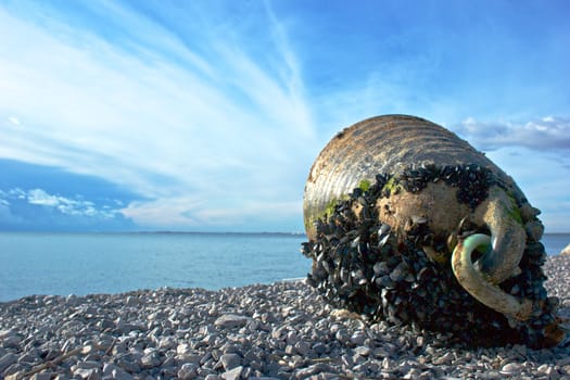 Buoy on a rocky beach