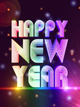text happy new year in 3d rainbow colored figures, disco letters