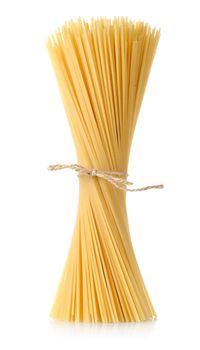 Pasta tied up by a rope isolated on a white background
