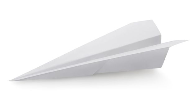 Plane made of a paper isolated on a white background. Clipping Path