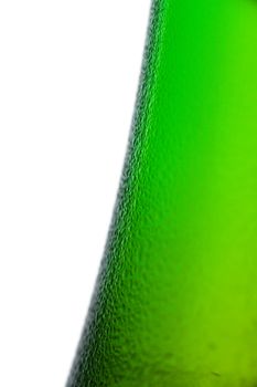 Macro view of dew on a cold green bottle