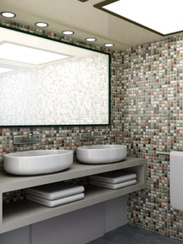 3D rendered Illustration. Modern Bathroom interior visualisation.