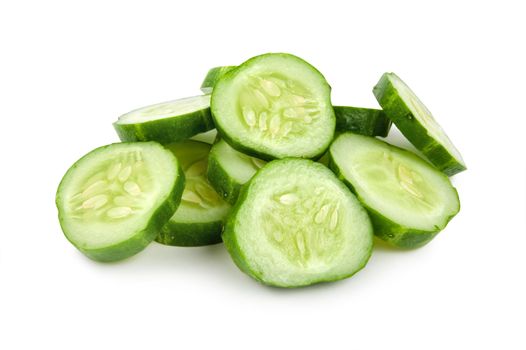 The cut cucumber isolated on a white background