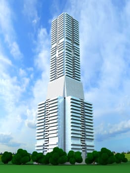 A contemporary skyscraper. 3D rendered Illustration.