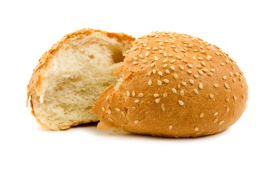 Two halves of wheat bread isolated on a white background