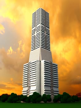 A contemporary skyscraper. 3D rendered Illustration.