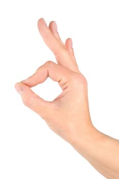 Hand simulating Ok sign isolated on a white background