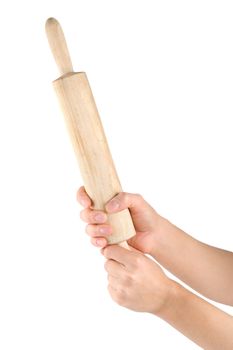 Wooden rolling pin in a human arm