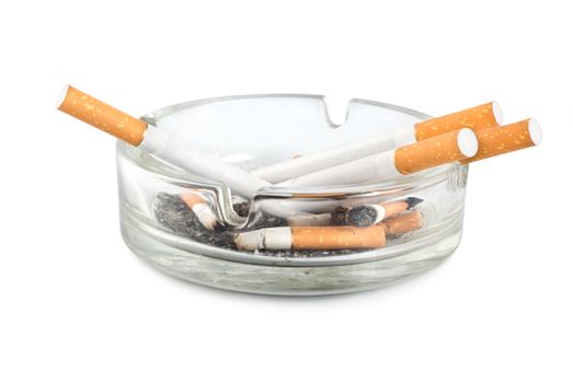 Cigarettes in an ashtray isolated on white background