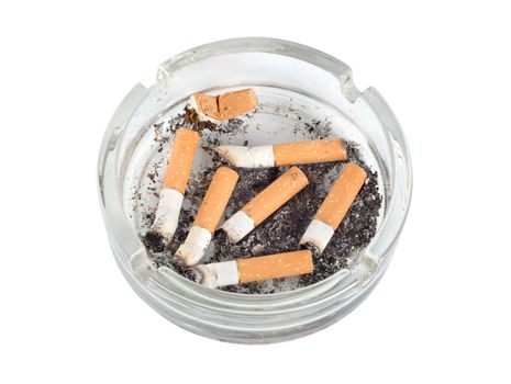 Cigarettes in an ashtray isolated on white background (Path)