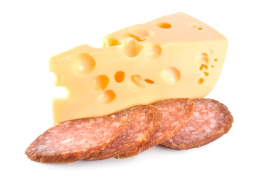 Cheese and Sausage isolated on white background