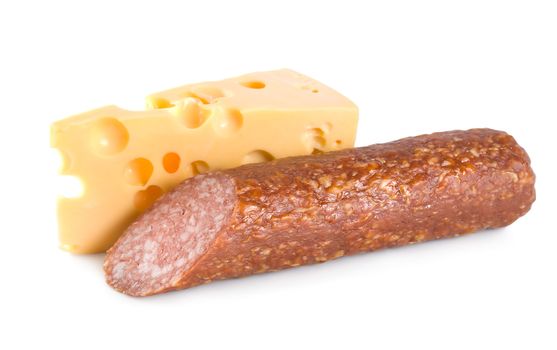 Cheese and Sausage isolated on white background