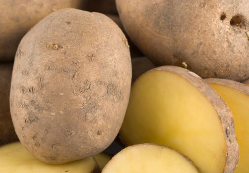A large group of objects raw potatoes
