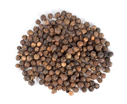Black peppercorns isolated on a white background