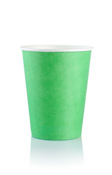 Green disposable cup isolated on a white background