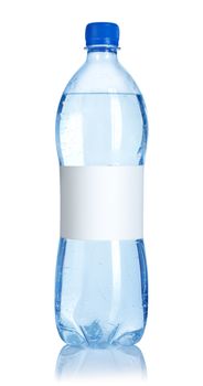 Soda water bottle with blank label isolated on white background