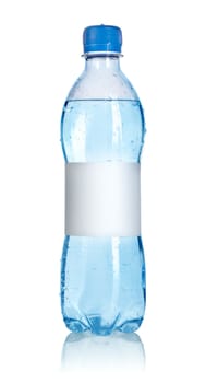 Soda water bottle with blank label isolated on white background. Clipping path