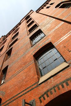 Facade of a historic building in the Speicherstadt in Hamburg, Germany, Europe.