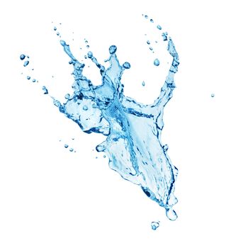 Blue water splash isolated on white background