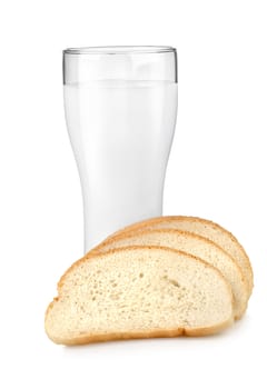 Milk and bread isolated on white background