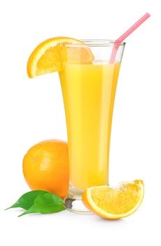 Orange juice in a glass isolated on white background