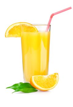 Orange juice in a glass isolated on white background