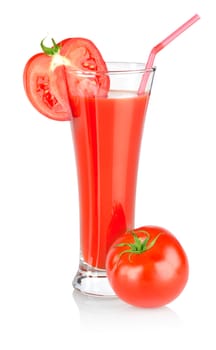 Tomato juice and tomato isolated on white background