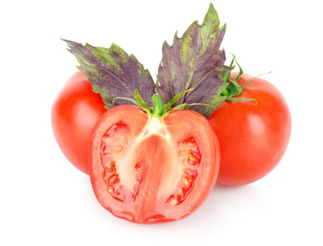 Tomato and basil isolated on a white background