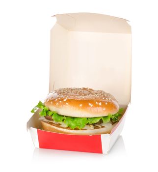 Hamburger in package isolated on a white background